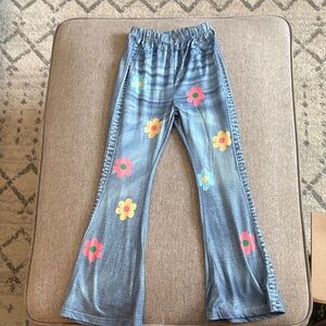 SHEIN Kids Denim Bell Bottoms with Floral Print